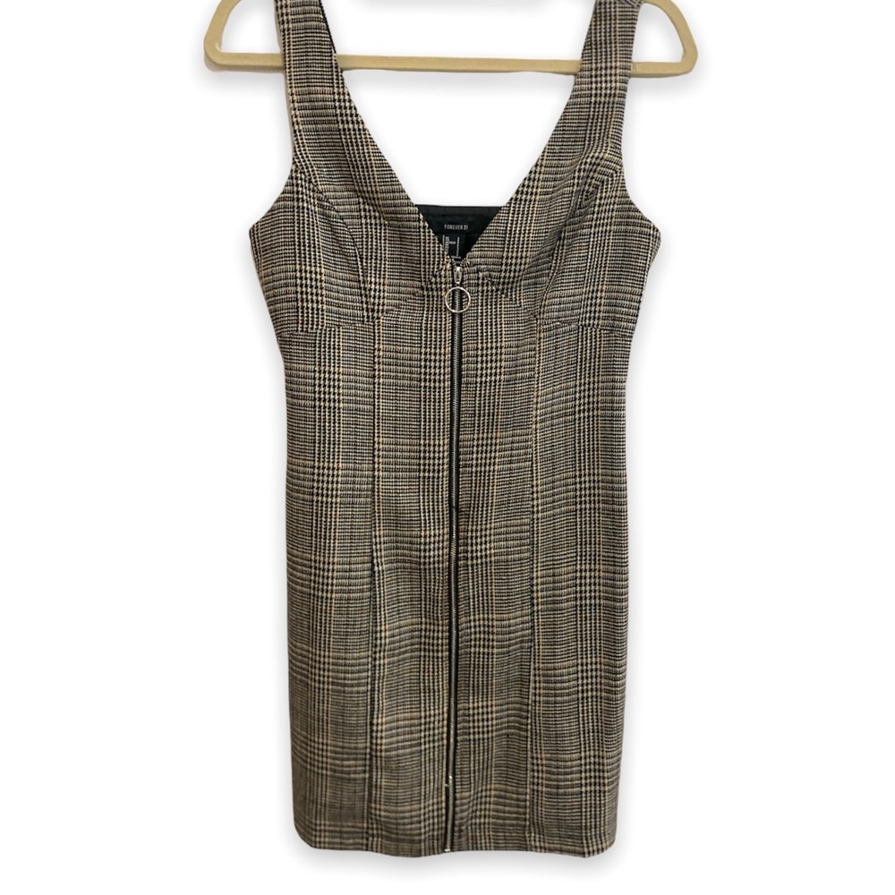 Plaid Front Zipper Dress